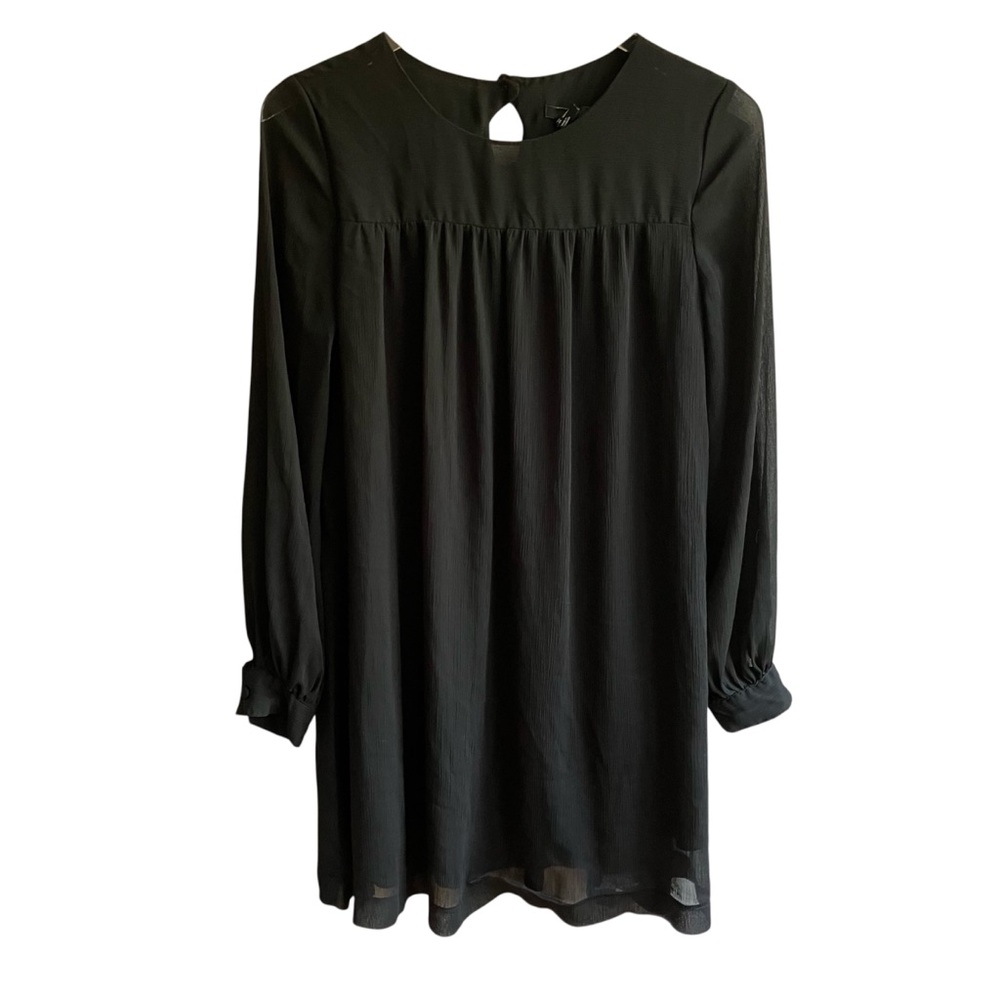 H&M Black Dress Size 8 Long Sheer Sleeves LBD Chiffon Classic Modest Knee Length